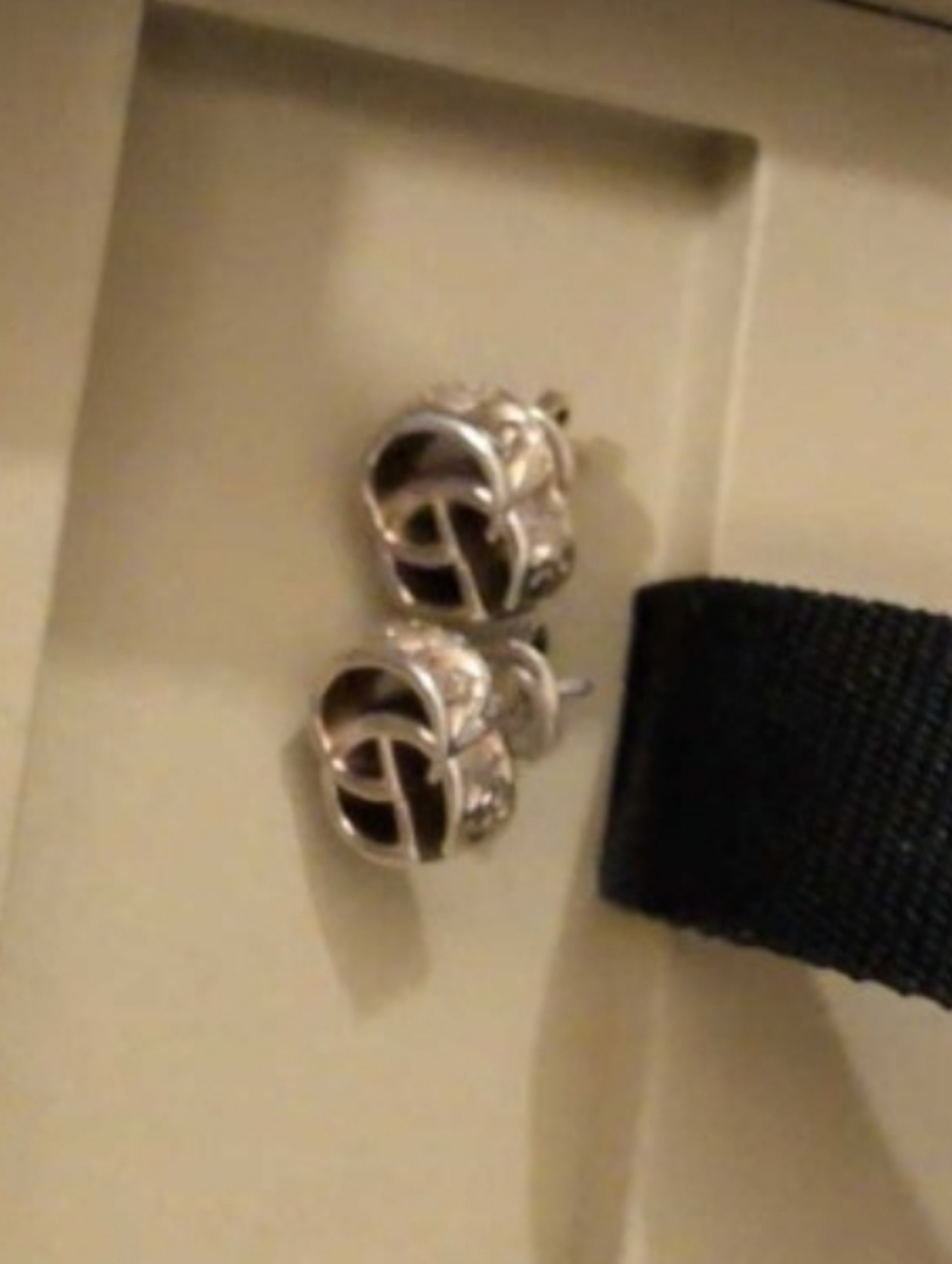 Gucci Silver Interlocking G Stud Earrings with Black Enamel Accents